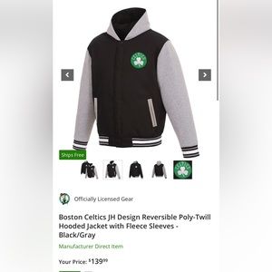 Boston Celtics JH Design Reversible Poly-Twill Hooded Jacket with Fleece Sleeves